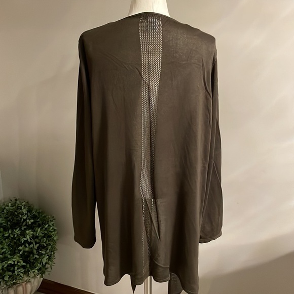 MAGASCHONI woman’s plus cascade open cardigan open knit accent army green 1X - Picture 6 of 10